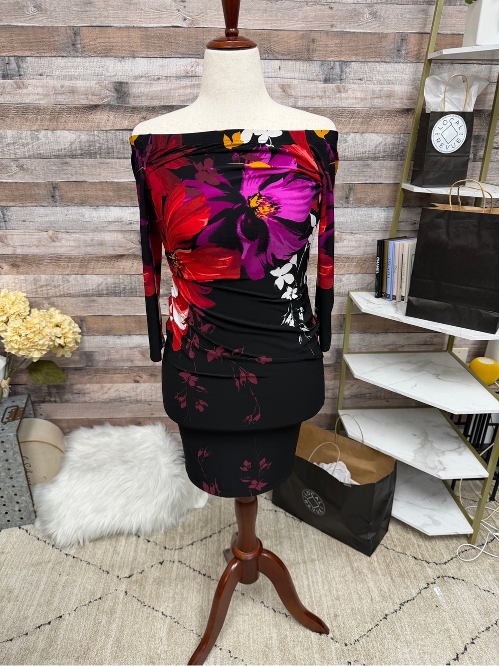 Blue, Red & Purple Floral Venus Bodycon Dress S